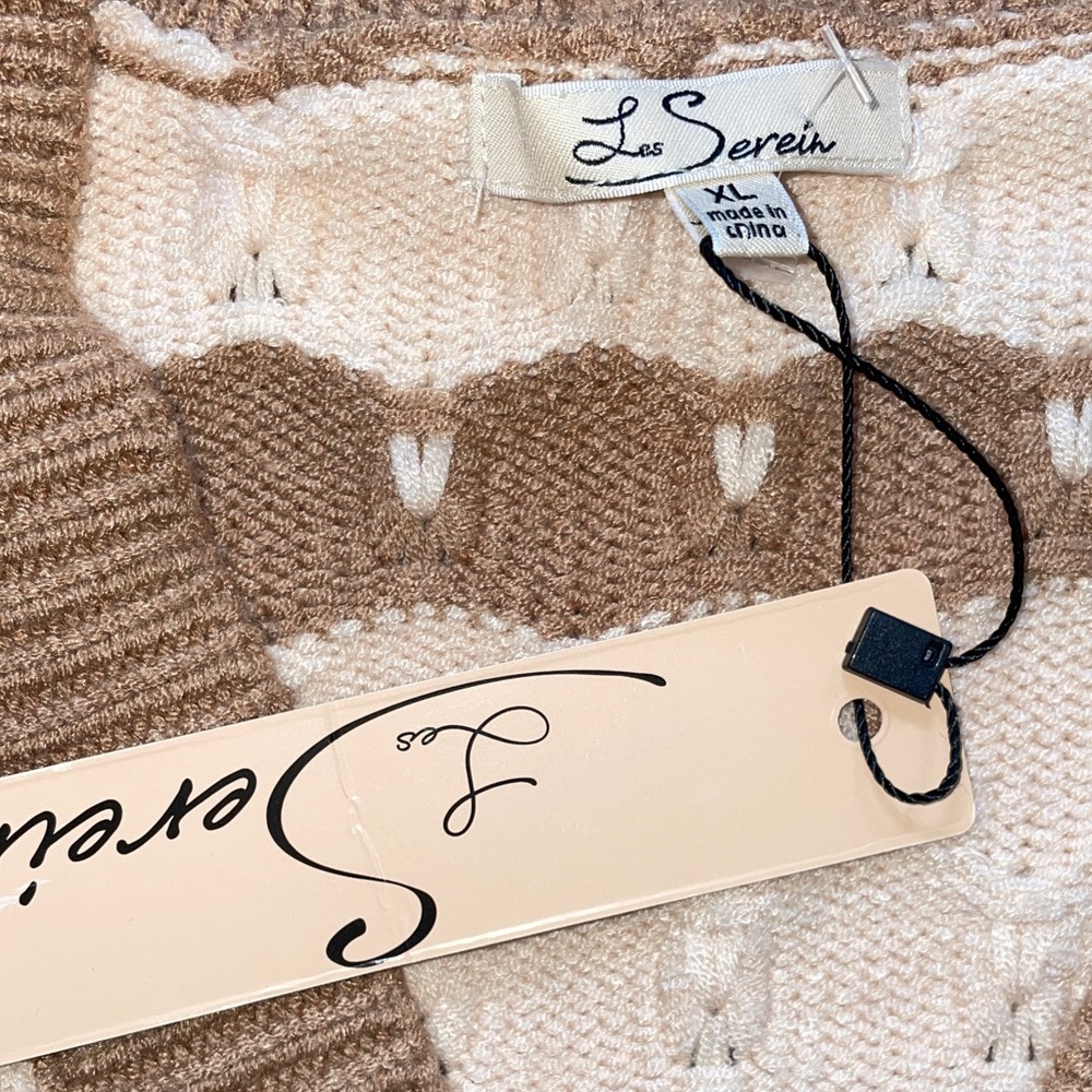 Chunky Knit Open Front Cardigan Sweater - Brown and Cream - Picture 3 of 11